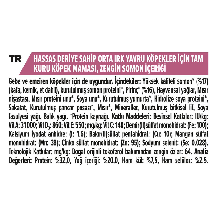 Purina Pro Plan Medium Puppy Sensitive Skin Salmon 12 Kg Somonlu Orta Irk Yavru Köpek Maması