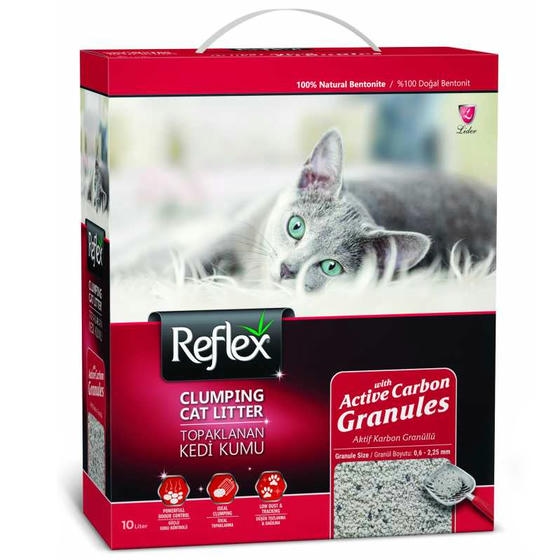 Reflex Granül Aktif Karbonlu 10 LT İnce Taneli Topaklanan Bentonit Kedi Kumu