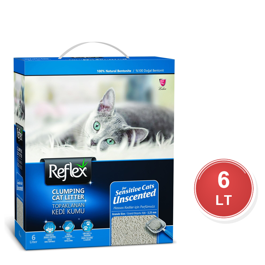 Reflex خاک بستر گربه بنتونیتی بدون بو 6 LT Fine Grain Clumping Bettonite Later for Sensitive، کلوخه‌شونده