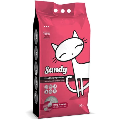 Sandy Bebek Pudrası Kokulu 10 KG İnce Taneli Topaklanan Bentonit Kedi Kumu