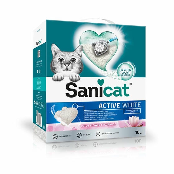 Sanicat Active White Lotus Çiçeği Kokulu 10 LT İnce Taneli Topaklanan Bentonit Kedi Kumu