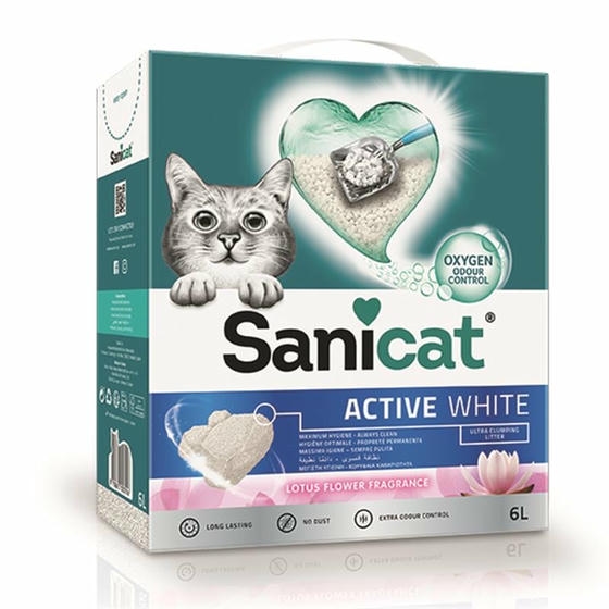 Sanicat Active White Lotus Çiçeği Kokulu 6 LT İnce Taneli Topaklanan Bentonit Kedi Kumu