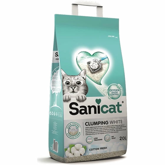 Sanicat Oksijen Kontrol Ultra Emici Pamuk Ferahlığı Kokulu 20 LT İnce Taneli Topaklanan Bentonit Kedi Kumu