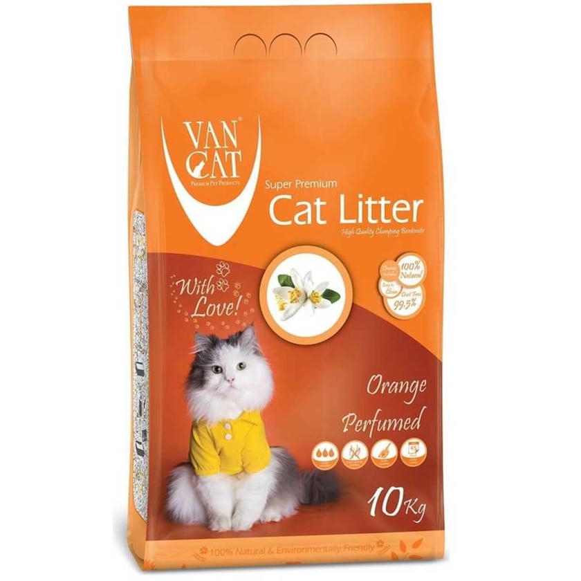 Vancat Portakal Kokulu 10 KG İnce Taneli Topaklanan Bentonit Kedi Kumu