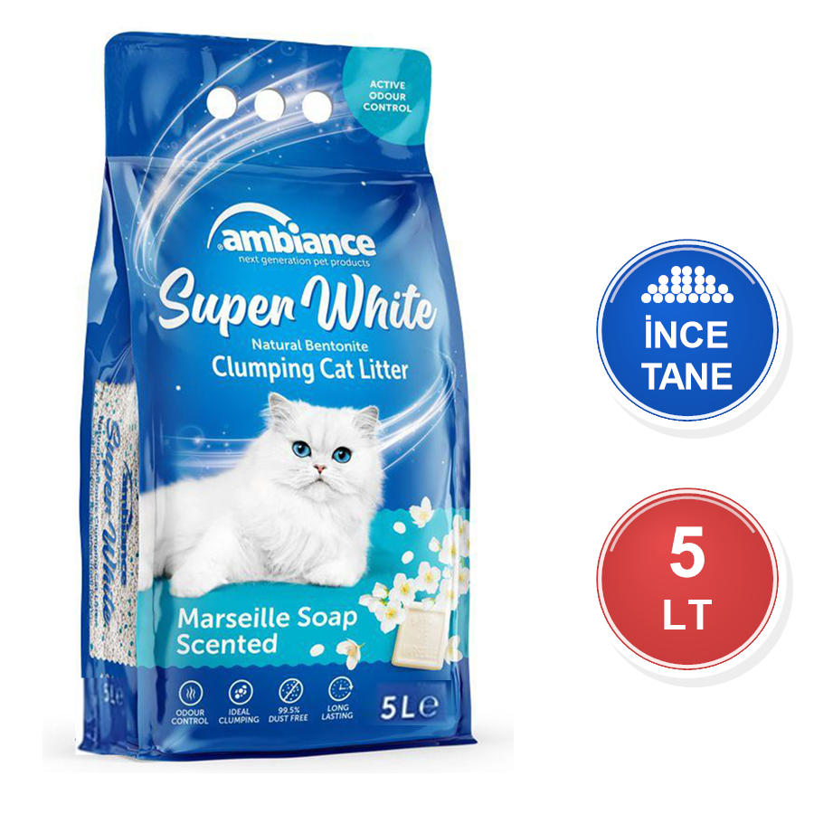 Ambiance Marsilya Sabunu Kokulu 5 LT İnce Taneli Topaklanan Bentonit Kedi Kumu