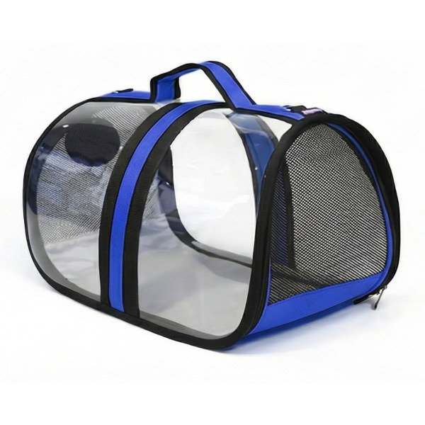 Bacco Milano Şeffaf Kedi Köpek Taşıma Çantası 44x28x28cm (Mavi)