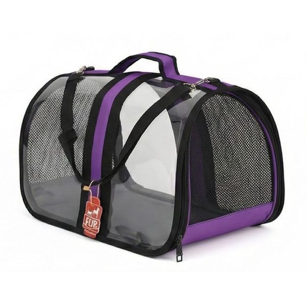 Bacco Milano Şeffaf Kedi Köpek Taşıma Çantası 44x28x28cm (Mor)