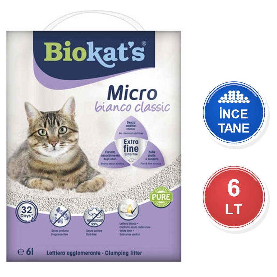 Biokat's Bianco Classic Kokusuz 6 LT İnce Taneli Topaklanan Bentonit Kedi Kumu