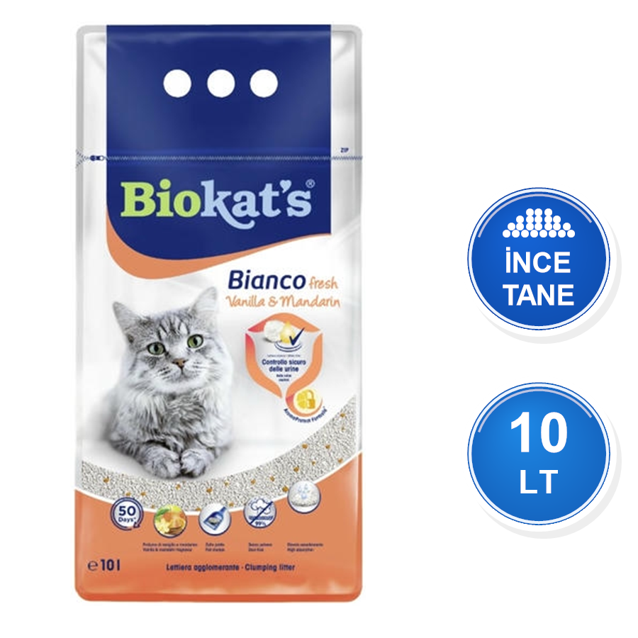Biokat's Bianco Vanilya ve Mandalina Kokulu 10 LT İnce Taneli Topaklanan Bentonit Kedi Kumu