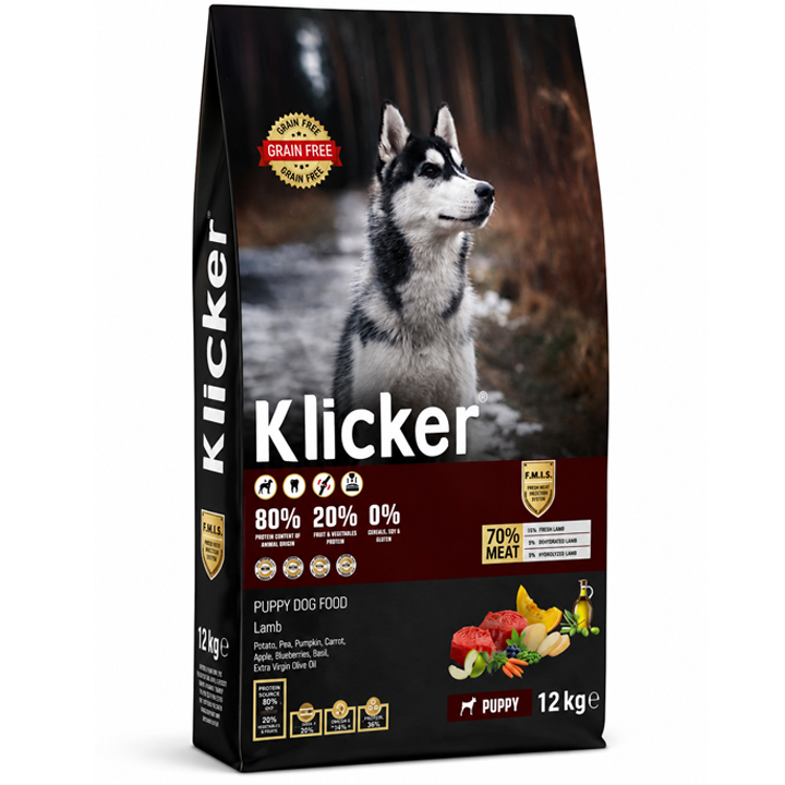 Klicker Glutensiz Tahılsız Kuzulu Yavru Köpek Maması 12KG