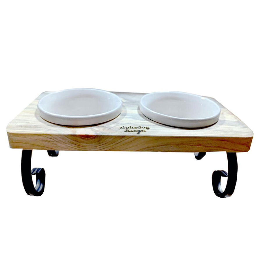 Alphadog Design Metal Ayaklı Ahşap Mama Kabı Beyaz