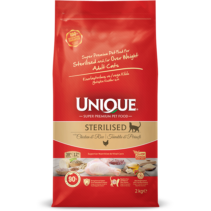 Unique Düşük Tahıllı Sterilised Kısırlaştırılmış Kedi Maması Tavuklu 1,5 kg