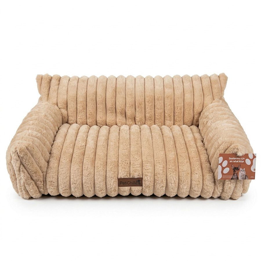 Teng Simba Kedi ve Küçük Irk Köpekler İçin Peluş Yatak Bej Medium (70x23x40 cm)