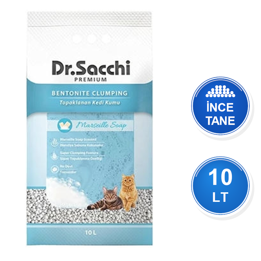 Dr. Sacchi Marsilya Sabunu Kokulu 10 LT İnce Taneli Topaklanan Bentonit Kedi Kumu