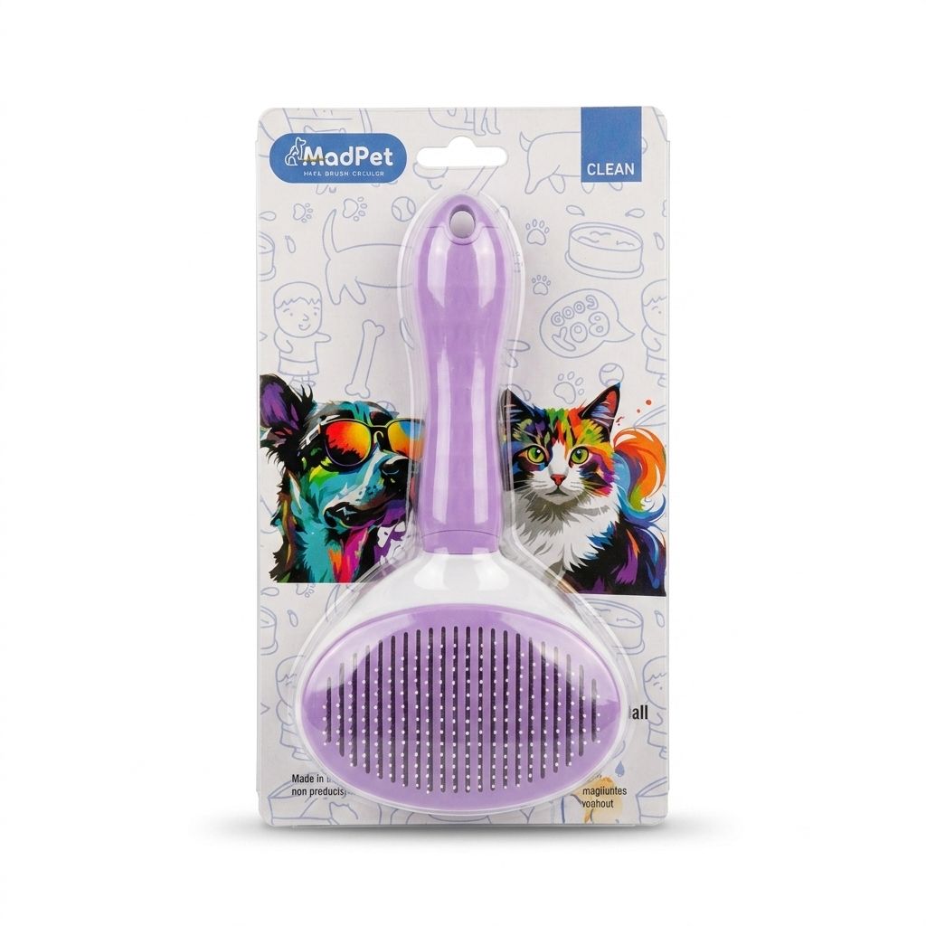 Clean Pet's Tüy Temizleme Düğmeli Oval Kedi Köpek Fırçası 10 cm (Lila)