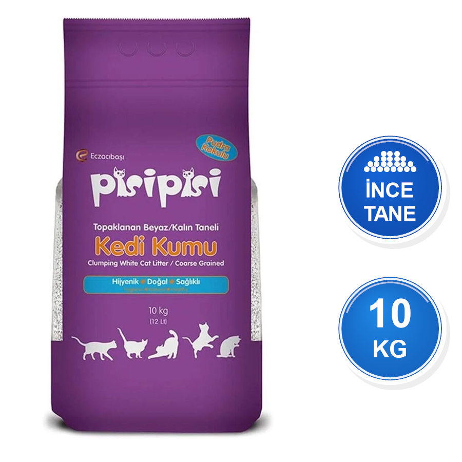 Pisi Pisi Bebek Pudrası Kokulu 10 KG İnce Taneli Topaklanan Bentonit Kedi Kumu