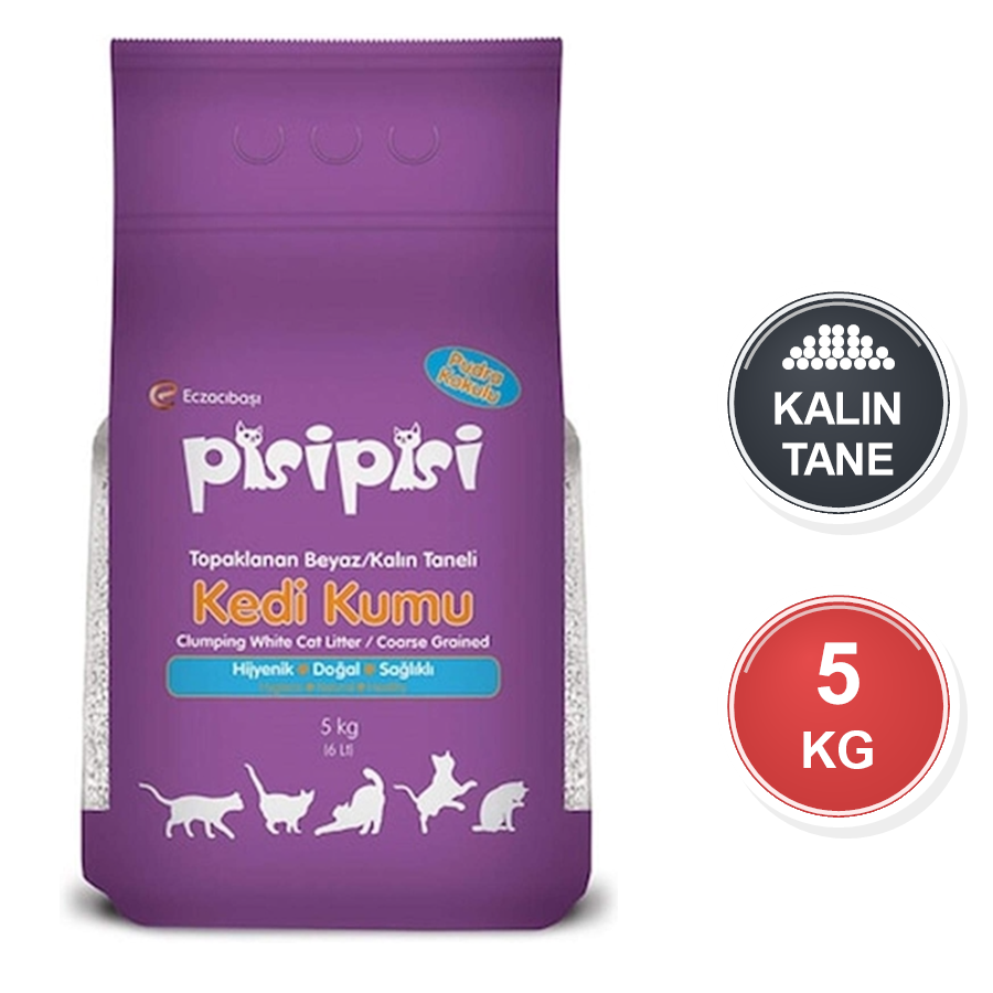 Pisi Pisi Bebek Pudrası Kokulu 5 KG Kalın Taneli Topaklanan Bentonit Kedi Kumu
