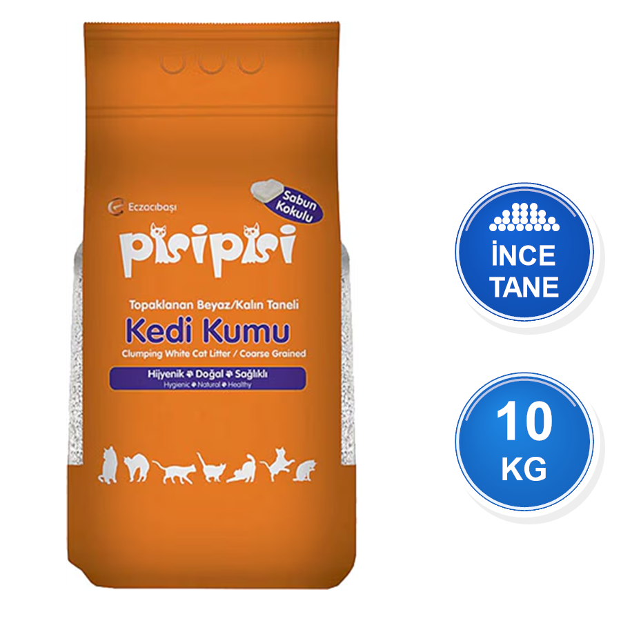 Pisi Pisi Sabun Kokulu 10 KG İnce Taneli Topaklanan Bentonit Kedi Kumu