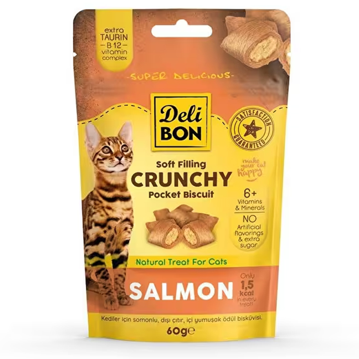 Delibon Crunchy İçi Dolgulu Bisküvi Somonlu Kedi Ödülü 60gr
