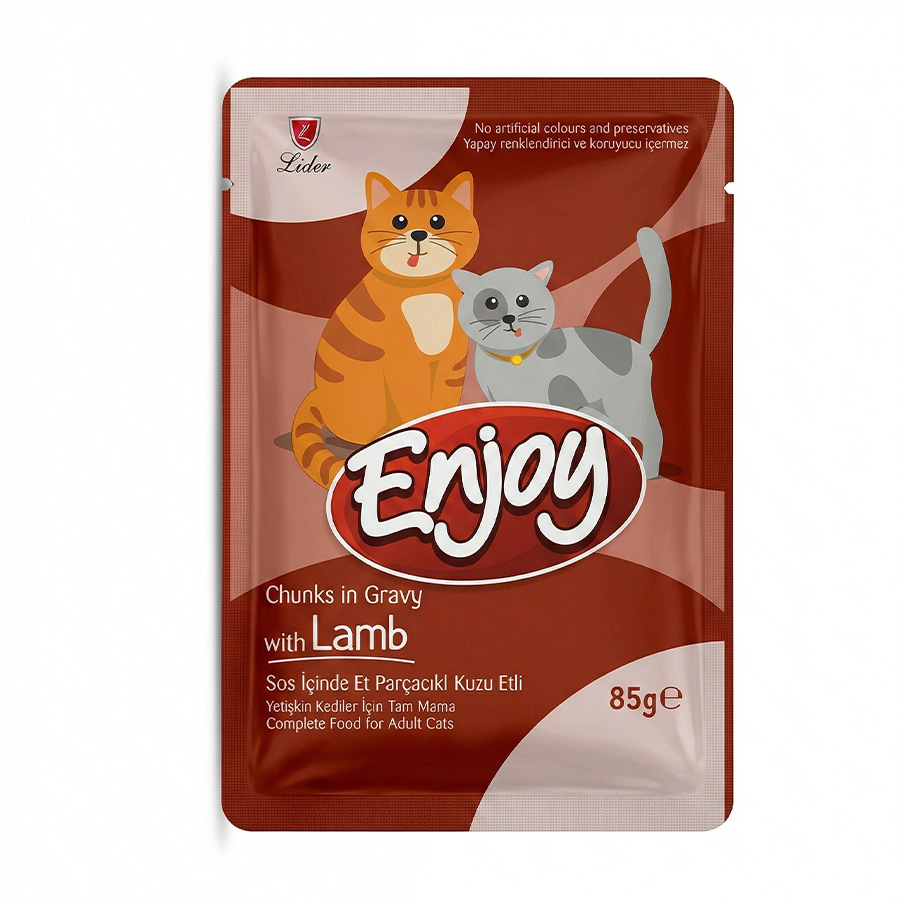 Enjoy Sos İçinde Et Parçacıklı Kuzu Etli Yetişkin Kedi Konservesi 85 gr