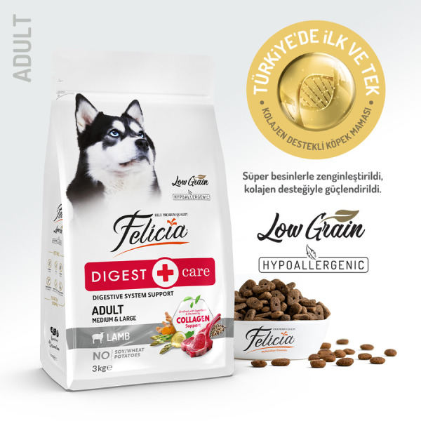 Felicia HypoAllergenic Az Tahıllı Kuzulu Yetişkin Orta-Büyük Irk Köpek Maması 3Kg