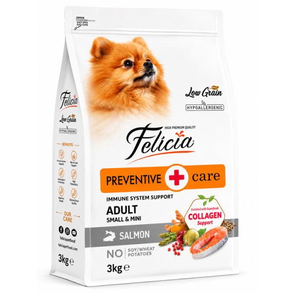 Felicia HypoAllergenic Kolajenli Az Tahıllı Somonlu Küçük Irk Yetişkin Köpek Maması 3KG