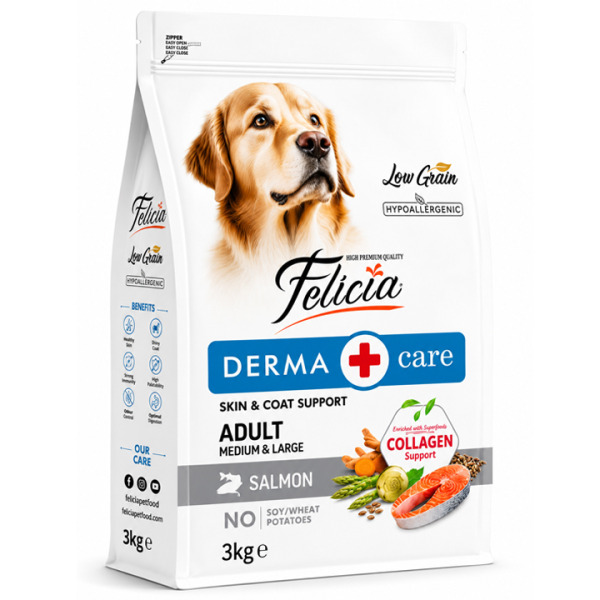 Felicia HypoAllergenic Kolajenli Az Tahıllı Somonlu Orta ve Büyük Irk Yetişkin Köpek Maması 3KG