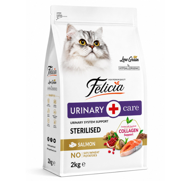Felicia HypoAllergenic Kolajenli Somonlu Az Tahıllı Kısırlaştırılmış Kedi Maması 2KG