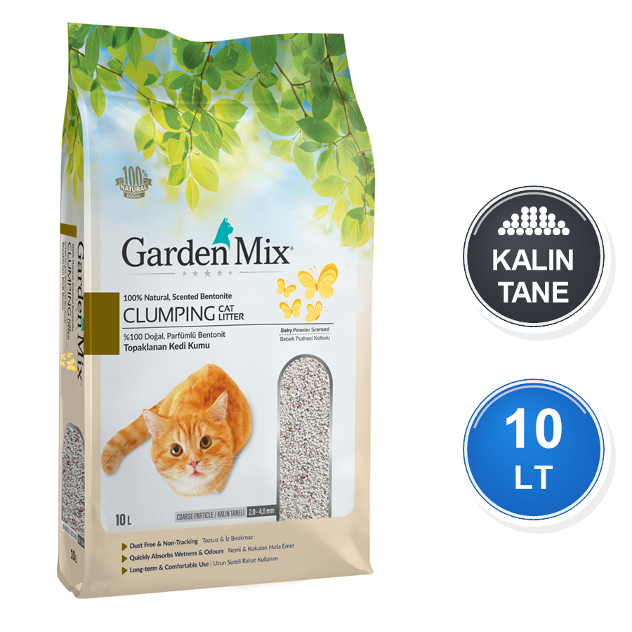 Garden Mix Bebek Pudrası Kokulu 10 LT Kalın Taneli Topaklanan Bentonit Kedi Kumu