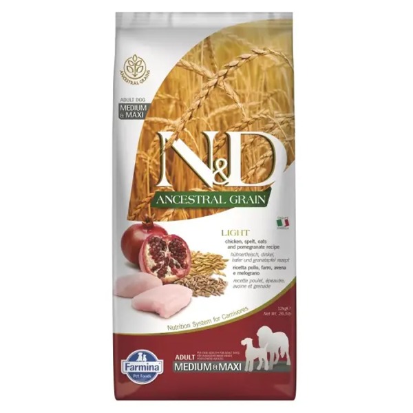 N&D Ancestral Grain Light Düşük Tahıllı Tavuklu ve Narlı 12 Kg Orta ve Büyük Irk Yetişkin Köpek Maması