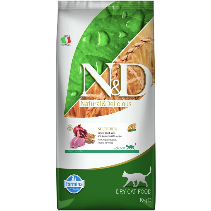 N&D Ancestral Grain - Düşük Tahıllı Hindili ve Narlı Kısırlaştırılmış Kedi Maması 10KG