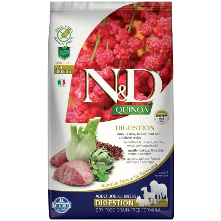 N&D Quinoa - Digestion Kuzulu, Enginarlı ve Kinoalı Tüm Irklar İçin Sindirim Destekleyici Yetişkin Köpek Maması 2,5KG