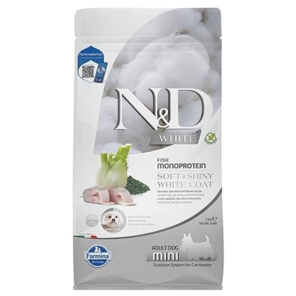 N&D White غذای سگ بالغ نژاد کوچک بدون غلات با ماهی باس، اسپیرولینا و رازیانه 5 Kg