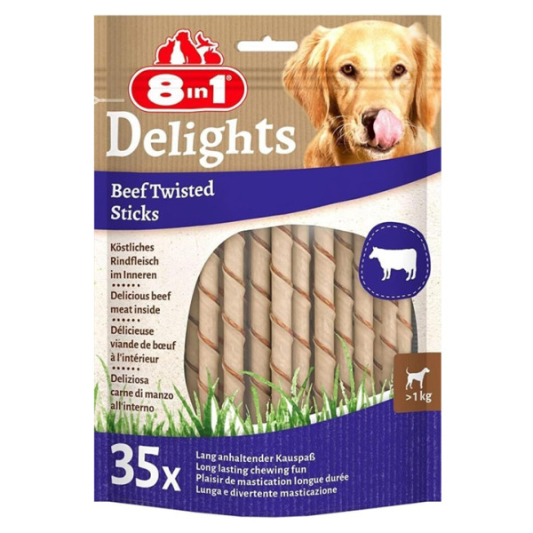 8IN1 Delights Bones Biftekli Burgu Köpek Çiğneme Kemikleri (35'li) 190gr