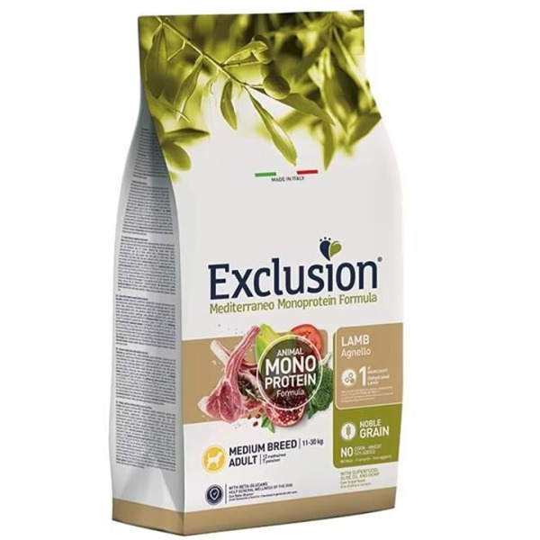 Exclusion Monoprotein Kuzu Etli ve Narlı Düşük Tahıllı Orta Irk Yetişkin Köpek Maması 12 Kg