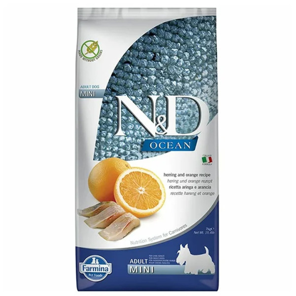 N&D Ocean - Ringa Balıklı ve Portakallı Tahılsız Küçük Irk Yetişkin Köpek Maması 7KG