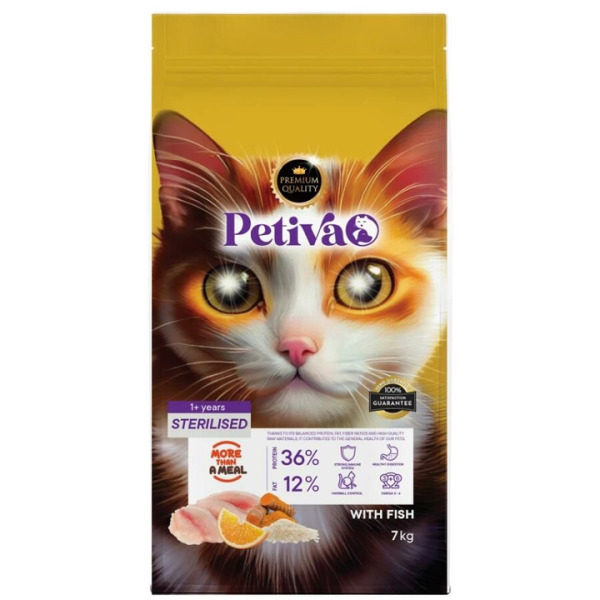 Petiva Kısırlaştırılmış Yetişkin Kediler İçin Balık Etli Kuru Kedi Maması 7 Kg