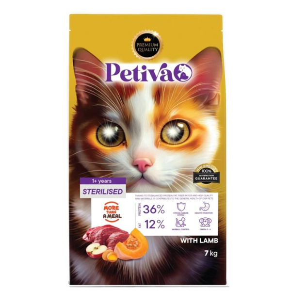 Petiva Kısırlaştırılmış Kediler İçin Kuzu Etli Kuru Kedi Maması 7 Kg