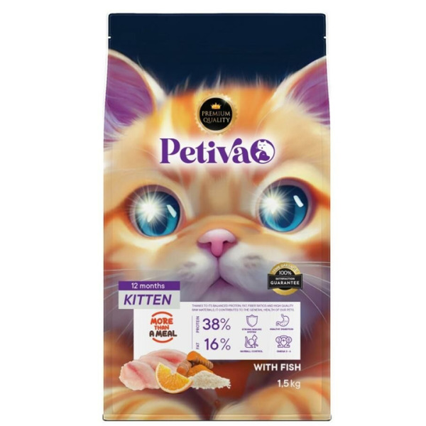 Petiva Yavru Kediler İçin Balık Etli Kuru Kedi Maması 1,5 Kg