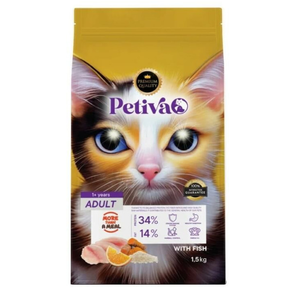 Petiva Yetişkin Kediler İçin Balık Etli Kuru Kedi Maması 1,5 Kg