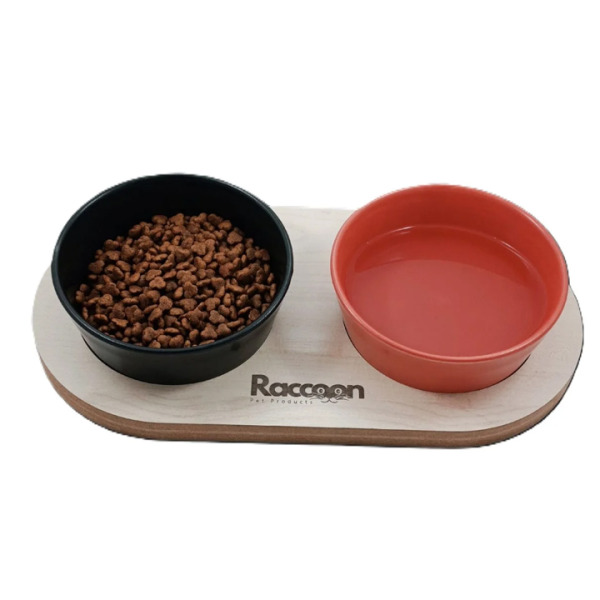 Raccoon Zeus İkili Seramik Mama Kabı 16 Cm SİYAH KIRMIZI