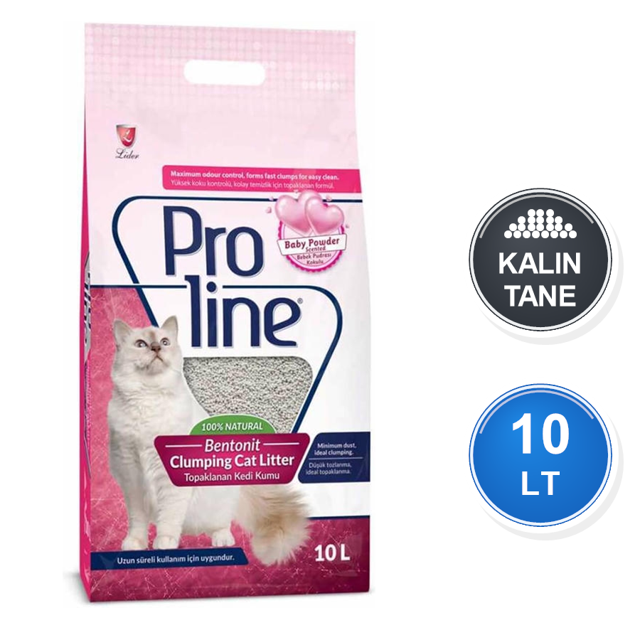 Proline Bebek Pudrası Kokulu 10 LT Kalın Taneli Topaklanan Bentonit Kedi Kumu