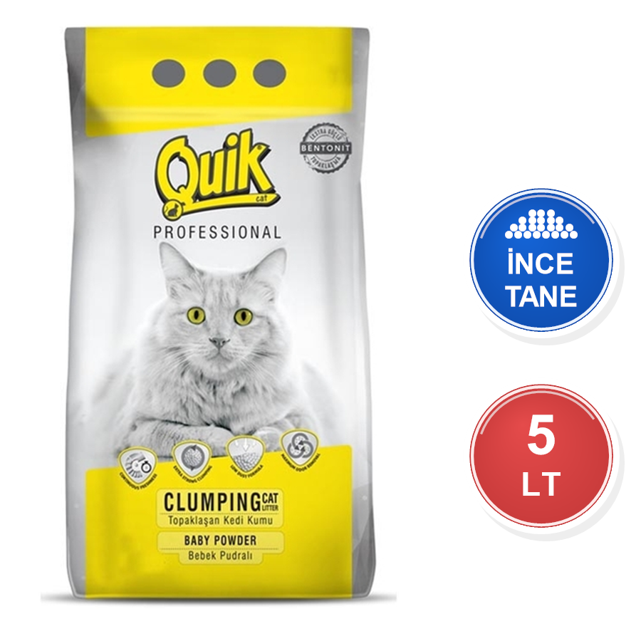 Quik Bebek Pudrası Kokulu 5 LT İnce Taneli Topaklanan Bentonit Kedi Kumu