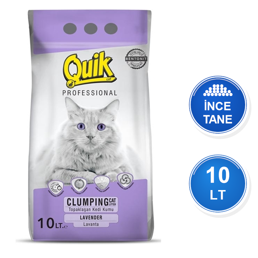 Quik Clump'n Clump Lavanta Kokulu 10 LT İnce Taneli Topaklanan Bentonit Kedi Kumu