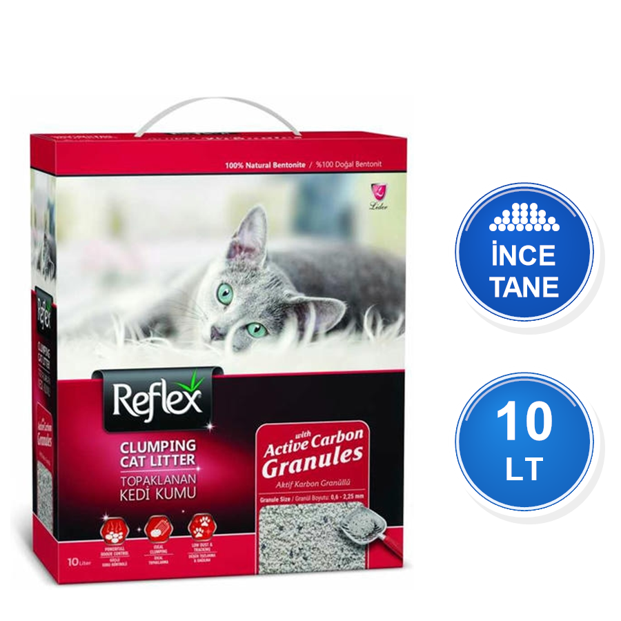 Reflex Granül Aktif Karbonlu 10 LT İnce Taneli Topaklanan Bentonit Kedi Kumu