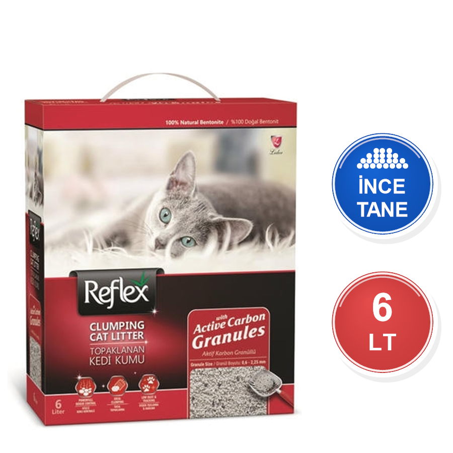 Reflex Granül Aktif Karbonlu 6 LT İnce Taneli Topaklanan Bentonit Kedi Kumu