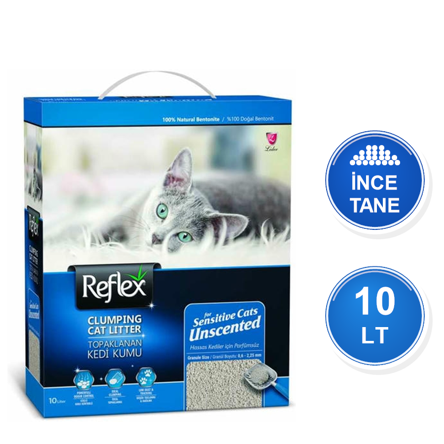 Reflex Hassas Kediler İçin Kokusuz 10 LT İnce Taneli Topaklanan Bentonit Kedi Kumu