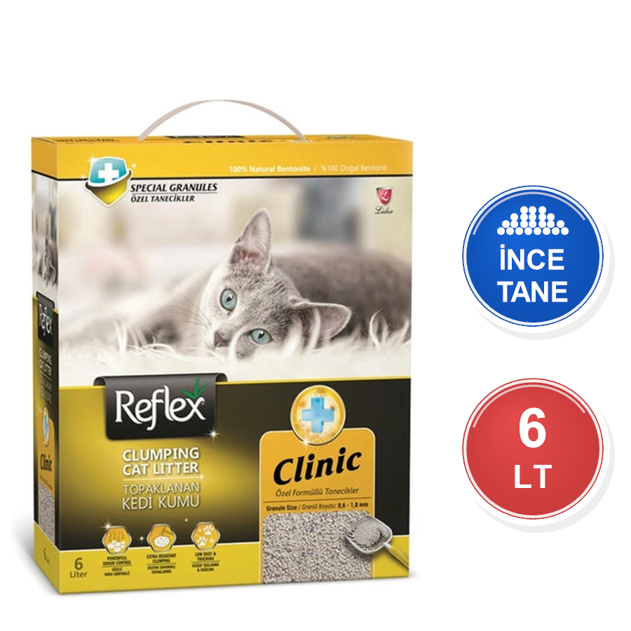 Reflex Klinik Özel Formüllü 6 LT İnce Taneli Topaklanan Bentonit Kedi Kumu