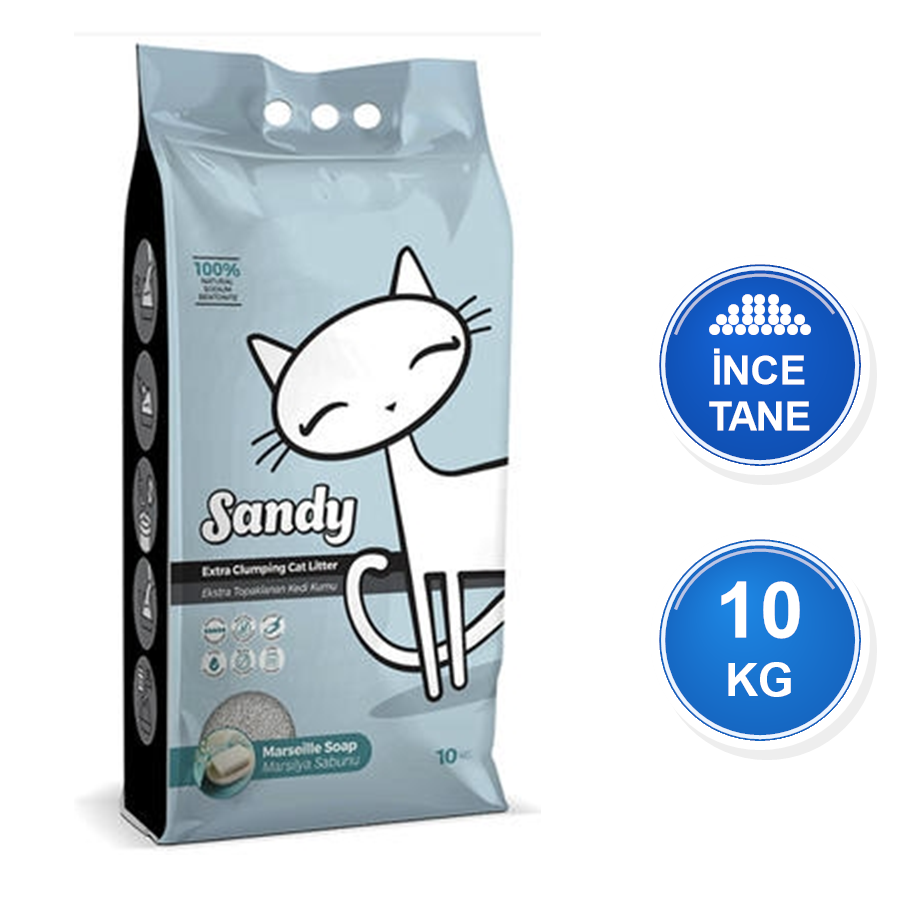 Sandy Marsilya Sabunu Kokulu 10 KG İnce Taneli Topaklanan Bentonit Kedi Kumu