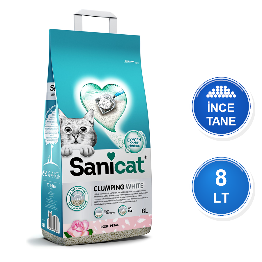 Sanicat White Gül Kokulu 8 LT İnce Taneli Topaklanan Bentonit Kedi Kumu
